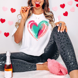 Valentine Pink Teal Heart  DTF Print