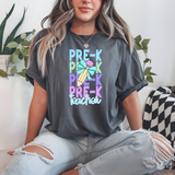 Back To School Repeat Pastel Checker Pencil Elementary Teacher DTF Print