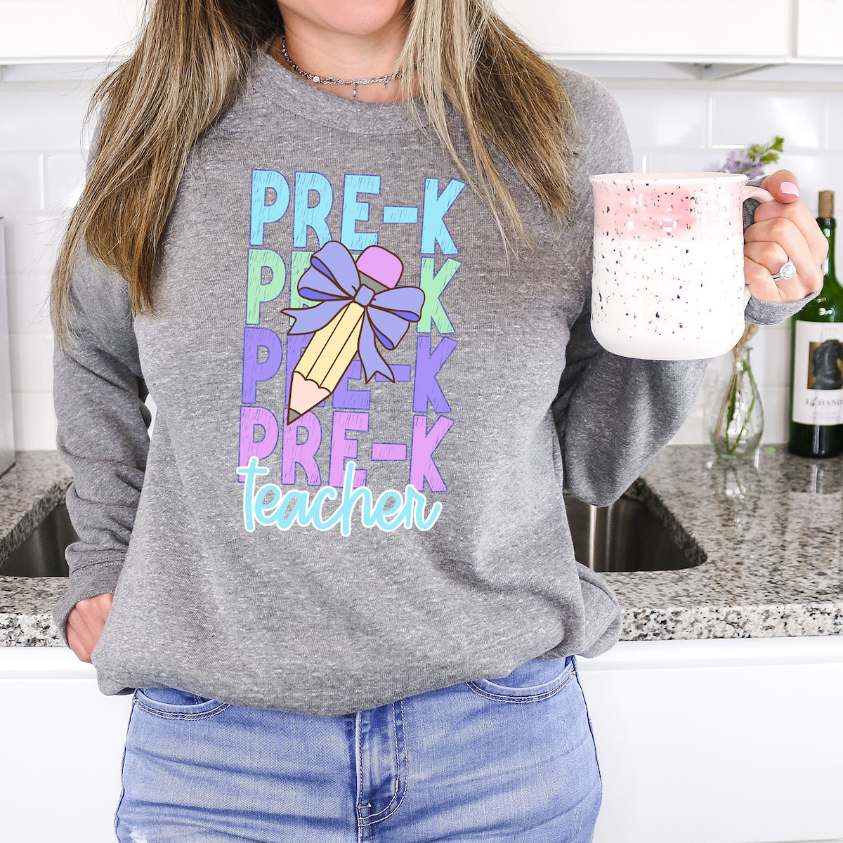 Back To School Repeat Pastel Purple Pencil Elementary Teacher DTF Print