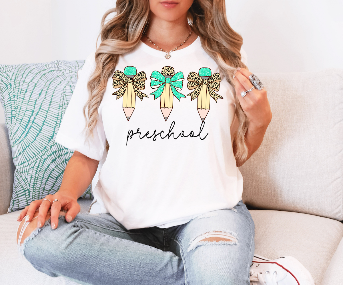 Back To School Teal Leopard Pencil Trio Elementary DTF Print