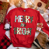 Merry and Bright Christmas Doodle DTF Print