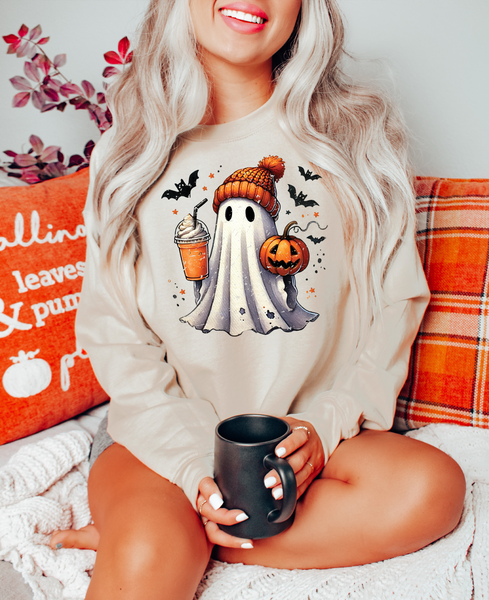 Retro Halloween Ghost Coffee DTF Print