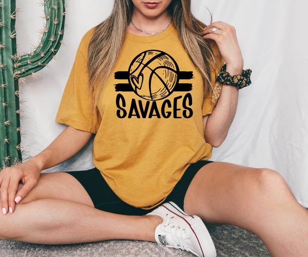 Savages Basketball with Heart DTF Print