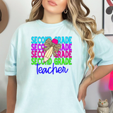 Second Grade Teacher Bookworm Repeat Leopard Pencil DTF Print