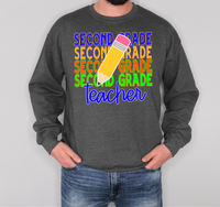 Second Grade Teacher Bookworm Repeat Solid Pencil DTF Print
