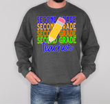 Second Grade Teacher Bookworm Repeat Solid Pencil DTF Print