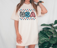 Faux Sequin Checker USA DTF Print