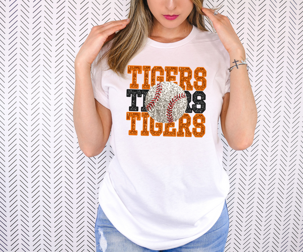 Faux Sequin Tigers Baseball DTF Print