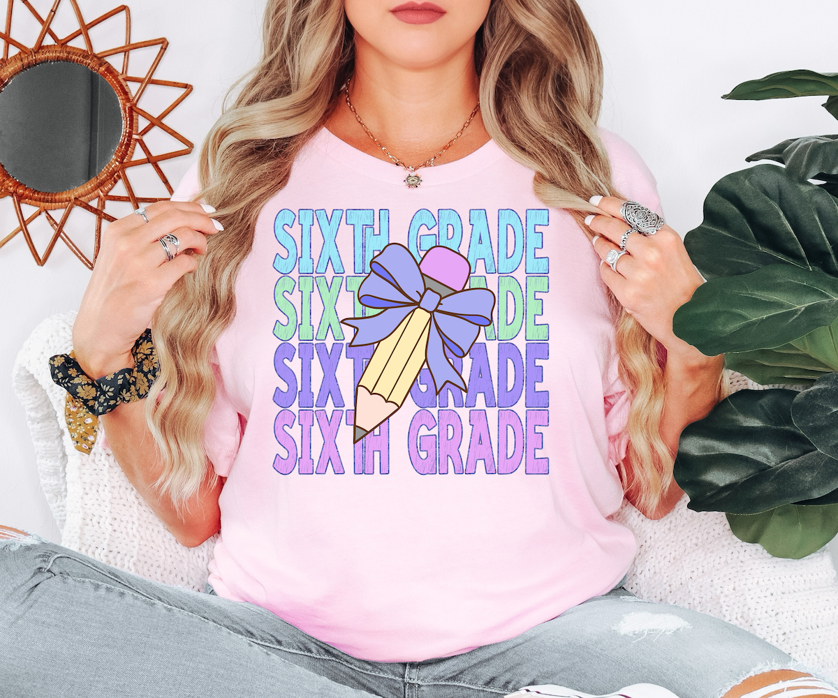 Back To School Repeat Pastel Purple Pencil Elementary DTF Print