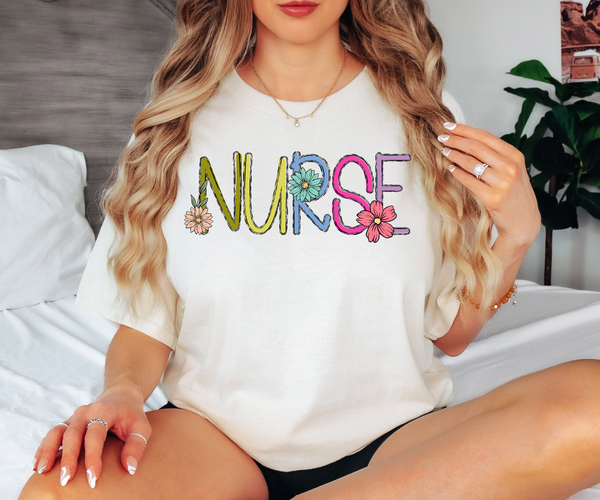 Nurse Skinny Doodle Flowers DTF Print