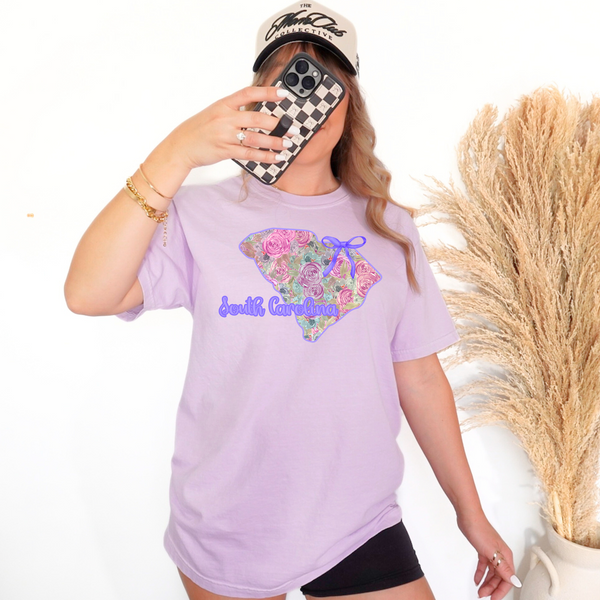 South Carolina Floral State Purple Bow DTF Print