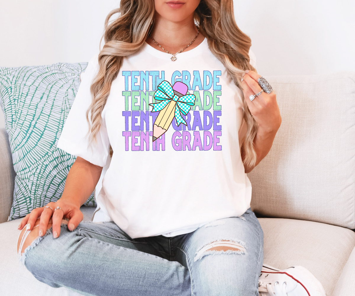 Back To School Repeat Pastel Checker Pencil Middle High DTF Print