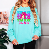Back To School Repeat Neon Pink Pencil Middle High Teacher DTF Print
