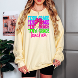 Back To School Repeat Neon Pink Pencil Middle High Teacher DTF Print