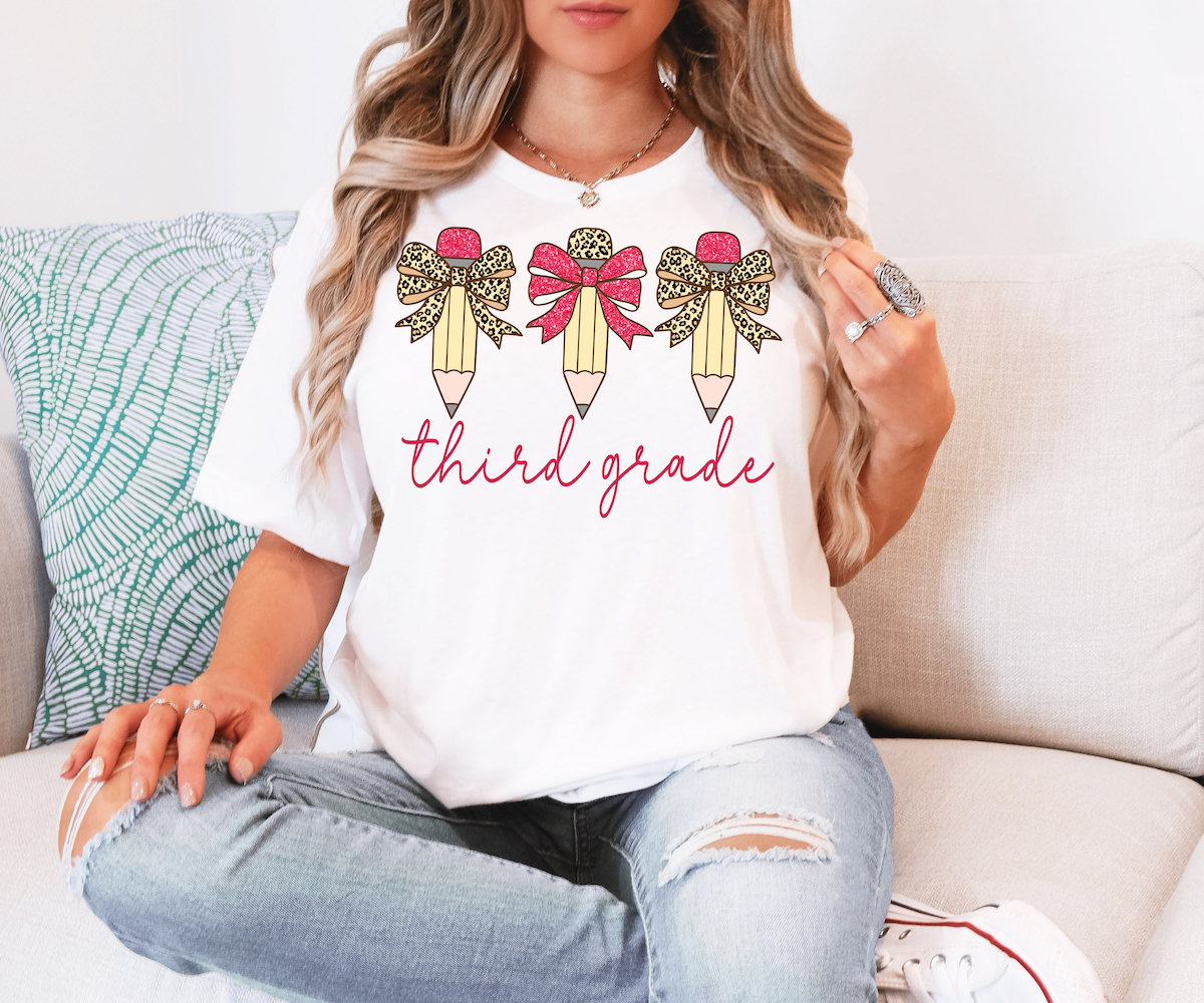 Back To School Pink Leopard Pencil Trio Elementary DTF Print