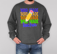 Third Grade Teacher Bookworm Repeat Solid Pencil DTF Print