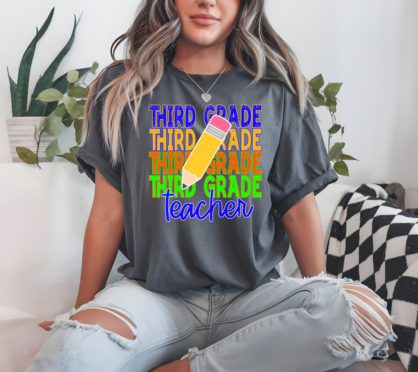 Third Grade Teacher Bookworm Repeat Solid Pencil DTF Print