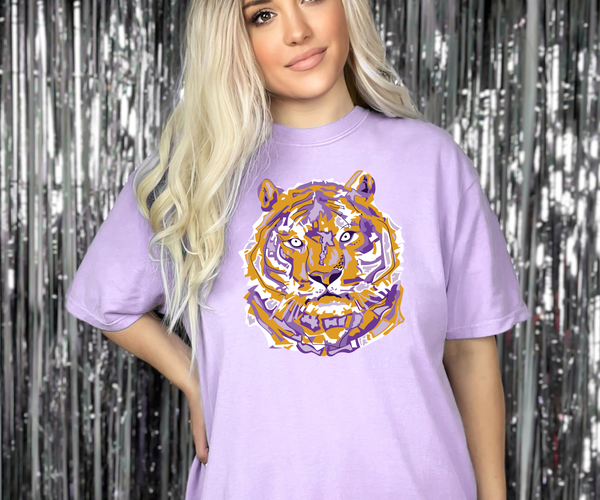 Purple Gold Tiger Head DTF Print