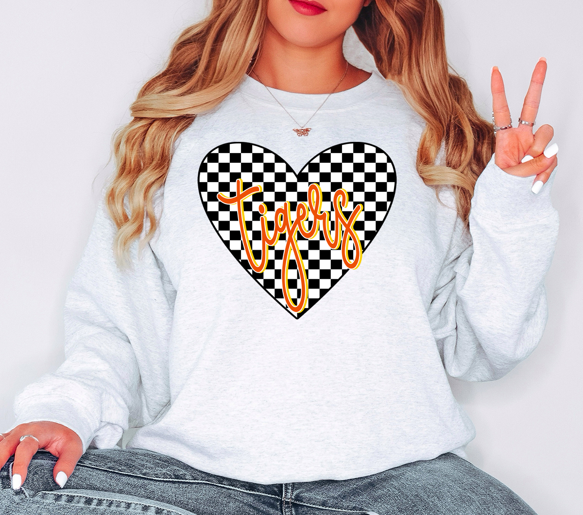 Tigers Retro Checker Heart DTF Print