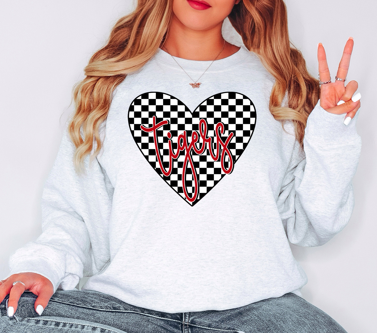 Tigers Retro Checker Heart DTF Print