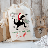 Personalized  T-Rex Santa Sack DTF Print
