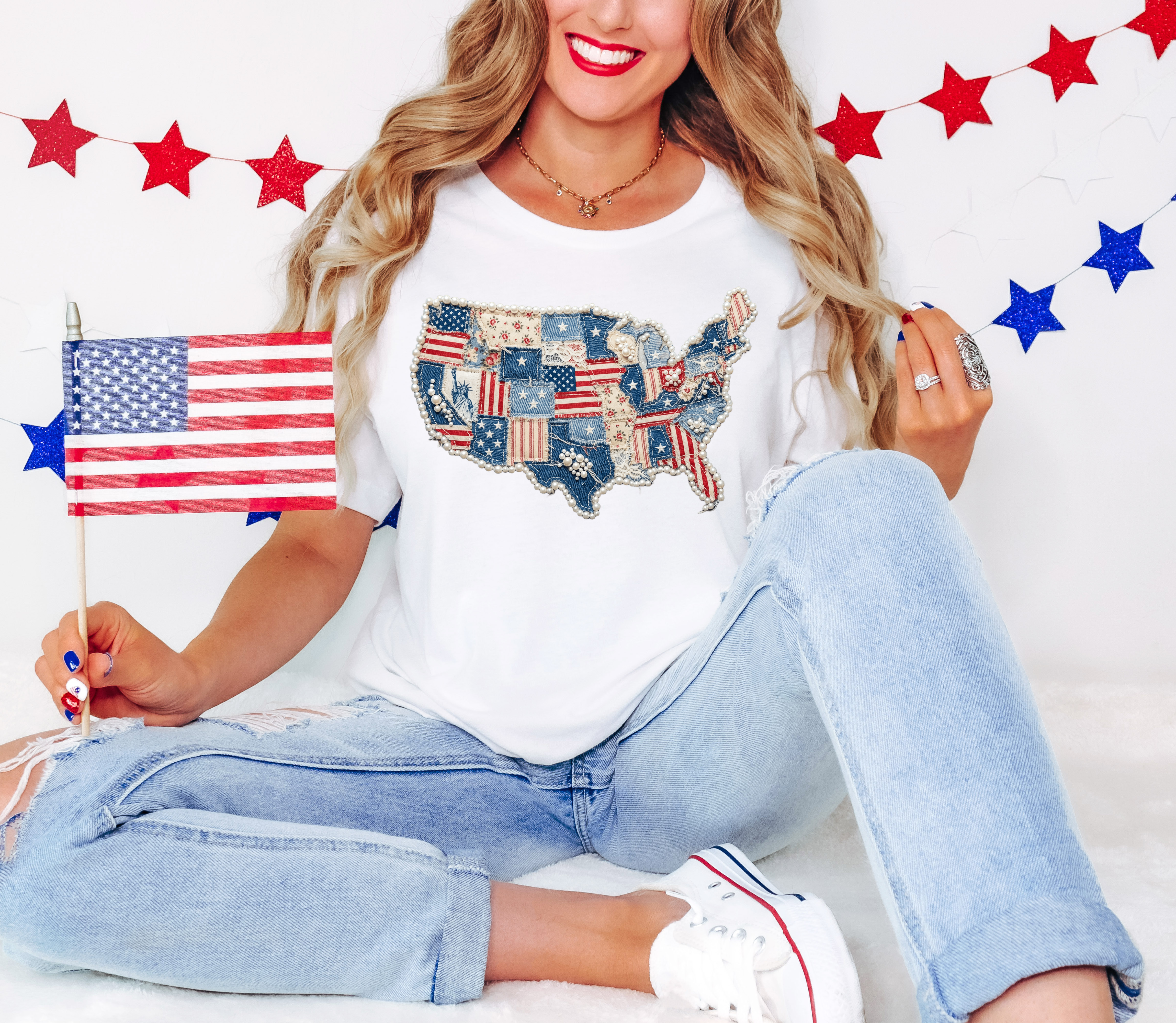 USA Map Patriotic Patch DTF Print
