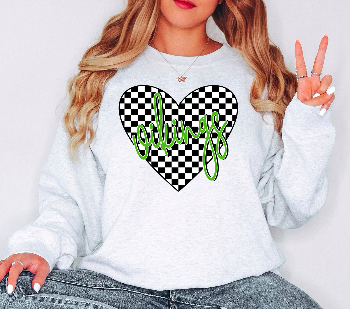 Vikings Retro Checker Heart DTF Print