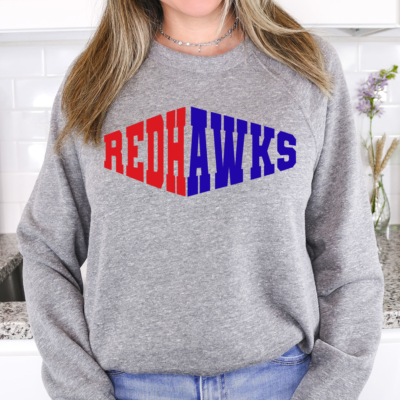 Red Hawks Warped Two Color Game Day DTF Print