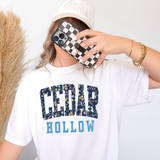 Cedar Hollow Navy Background Floral Blue Outline DTF Print