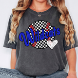 Wildcats Checker Baseball Heart DTF Print