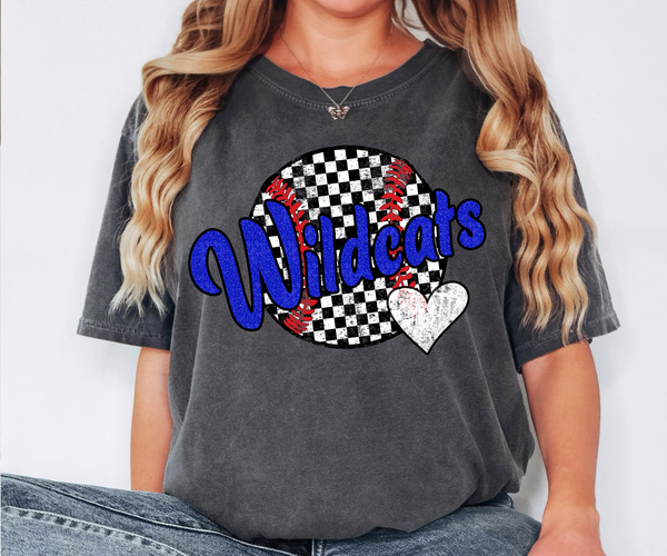 Wildcats Checker Baseball Heart DTF Print