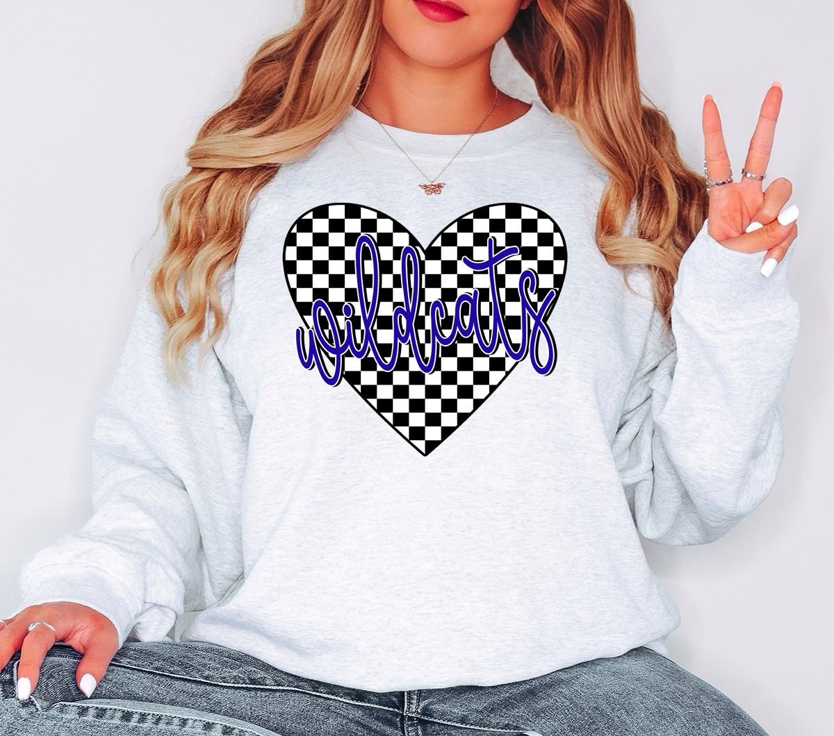 Wildcats Retro Checker Heart DTF Print