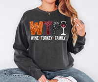 WTF Wine Turkey Family Faux Sequin DTF Print