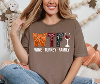 WTF Wine Turkey Family Faux Sequin DTF Print