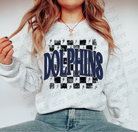 Distressed Dolphins Checker DTF Print