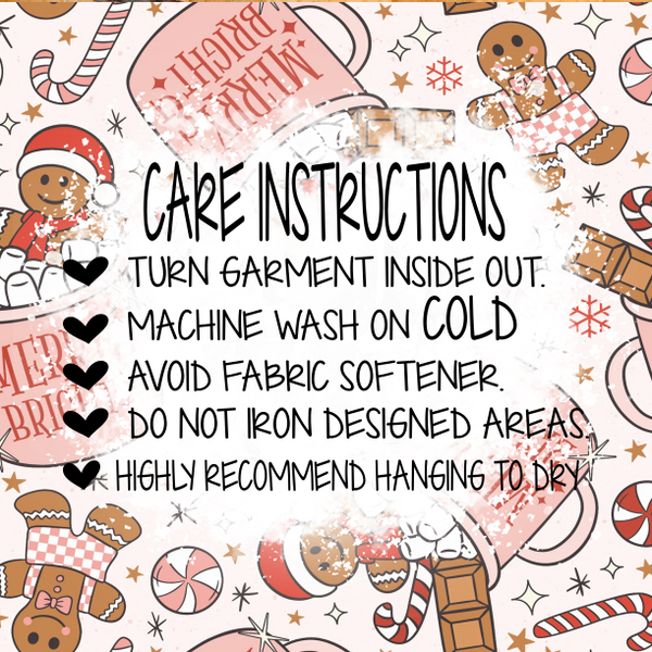 Gingerbread Doodle Christmas Washing Instructions Care Card