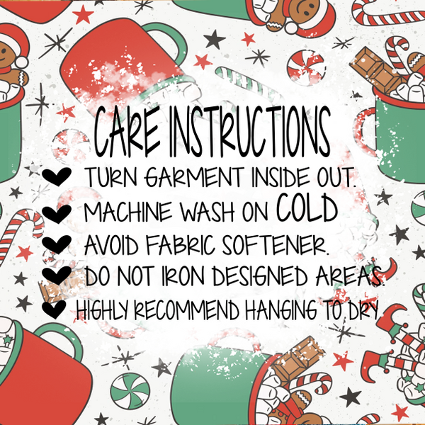 Red Green Christmas Doodle Christmas Washing Instructions Care Card