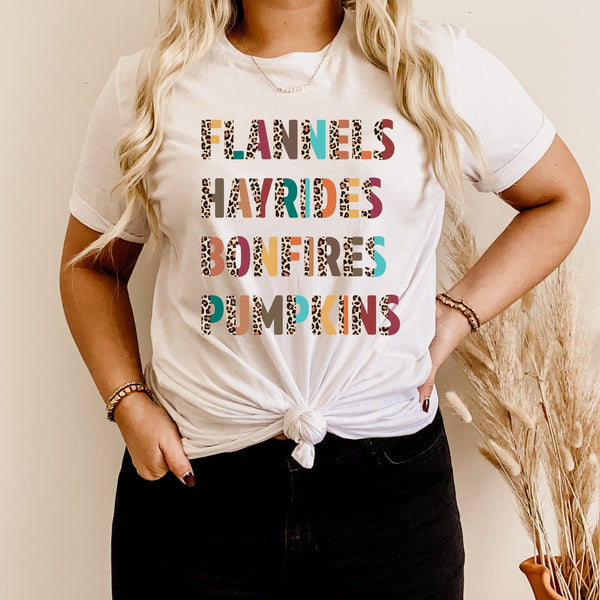 Flannels Hayrides Bonfires Pumpkins Screen Print HIGH HEAT