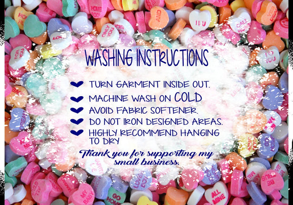 Valentines Washing Instructions Care Card