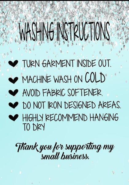 Blue Glitter Washing Instructions Care Card