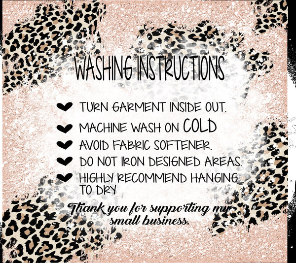 Pink Cheetah Washing Instructions Care Card